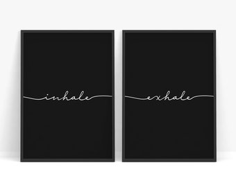 Breathe print Inhale exhale - Minimalist poster - Bedroom wall decor, Nursery, Office, Living room decor - Meditation art, Set of two
