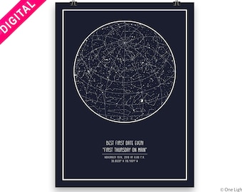 Nachtelijke hemel afdrukbare digitale kunst, sterren gepersonaliseerde babycadeaus voor meisje of jongen, op de avond dat je werd geboren