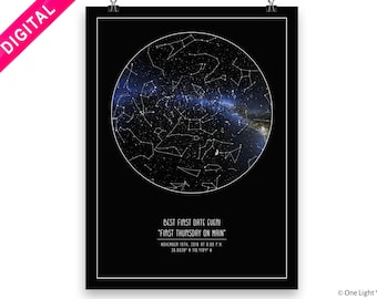 Echte nacht hemel print, Star kaart Digitaal - Slaapkamer decor - Kerstcadeau, Vriendin, Boyfriend cadeau, Verjaardagscadeau, Housewarming cadeau