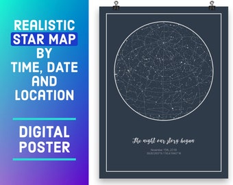 Personalized gift for women, Night sky map, Girlfriend gift, Sentimental Valentine's Day gift, Wife gift, Space poster, Constellation print