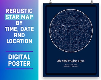 Aangepaste nachtelijke hemelkaart op datum DIGITAAL - Perfect vaderdagcadeau van zoon of dochter