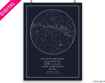 Sterrenkaart, Nachtelijke hemelkaart DIGITALE DOWNLOAD - Sterrenkaartprint, ingelijste poster, romantisch cadeau, Hemelkaart, Digitale Prints, verlovingscadeau, ster