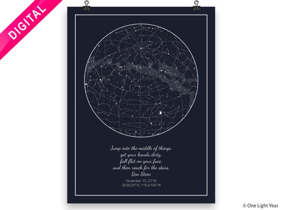 Star Chart, Night Sky Map DIGITAL DOWNLOAD Star Map Print, Framed.