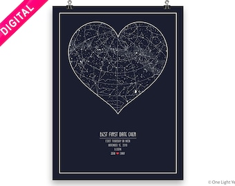 Hart sterrenkaart, aangepaste nachtelijke hemel - wand decor - speciaal cadeau voor moeder, dochter cadeau, verjaardagscadeau, jubileumcadeau, aangepaste hartposter