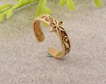 14K geel gouden bloem teen ring, bloem teen ring, bloem sieraden, bloemen sieraden, Plumeria sieraden, gouden teen ring, gouden sieraden, bloemen ring