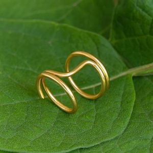 Minimalist Brass Double Band Ring: Adjustable Open Wrap, Handmade