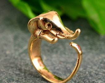 Anillo de elefante dorado, anillo ajustable de elefante, joyería inspirada en animales, anillo llamativo estilo boho, lindo regalo de elefante, anillo hecho a mano para amantes de la naturaleza.