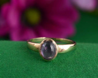 Purple Gemstone Ring, Oval Cabochon Minimalist Ring, Handmade Vintage Style Statement Ring, Everyday Jewelry for Women,        AK-3lh1hy