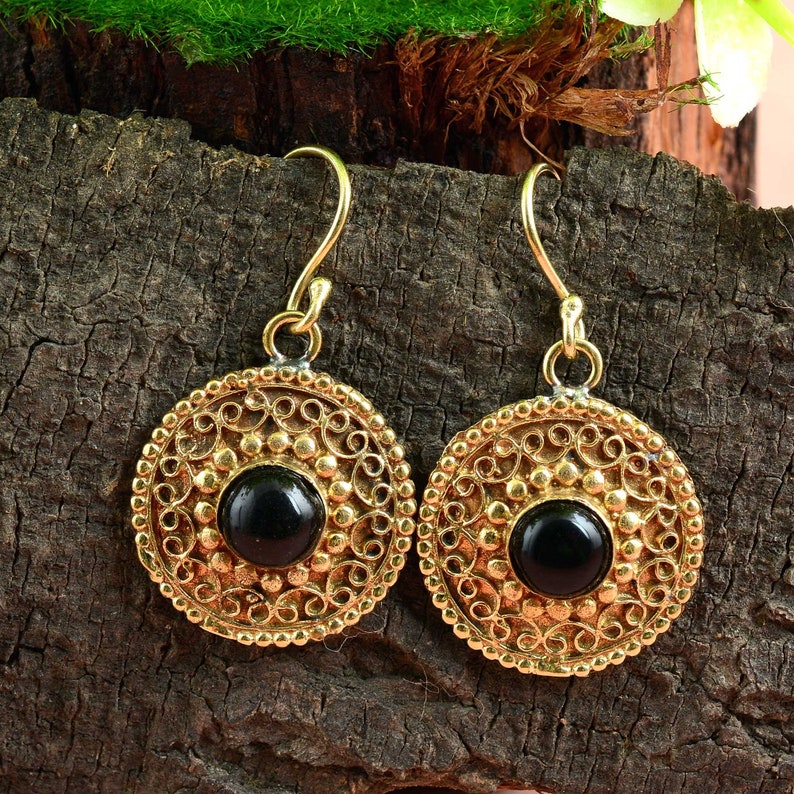 Black and gold huggie hoops, Dainty sleeper earrings with black spinel charms, Tiny second hole hoop, Silver image 1