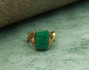 Anillo de aventurina verde, anillo con piedra, anillo rectangular con piedra preciosa, anillo bohemio con piedra verde, anillo dorado estilo vintage, regalo hecho a mano para ella.