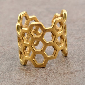 Brass Honeycomb Ring, Dainty Gold Ring for Women, Hexagon Ring,Minimalist Ring,Adjustable Honeycomb Ring,Bee Honeycomb Jewelry,Handmade Ring