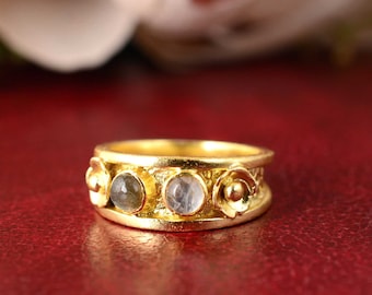 Rainbow Moonstone Ring/ 14K Solid Gold Ring/ Natural Moonstone Wedding Band/ Half Eternity Band/ Birthstone Stackable Ring / Gift For Mom