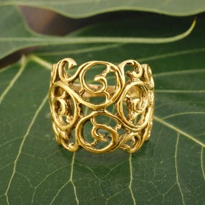 Anello boho in filigrana, anello traforato a volute, anello vintage di tendenza, anello a fascia larga, gioielli di ispirazione celtica, anello boho, AK-3ll1cc