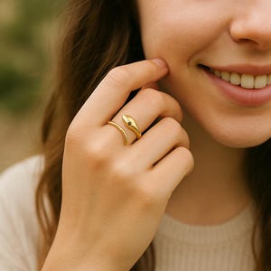 Handcrafted Gold Snake Ring, Adjustable Brass Ring, Unique Serpent Jewelry, Dainty Snake Ring, Animal Inspired Ring