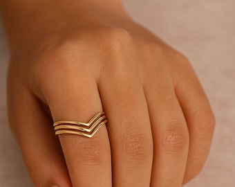 V Gold 18K Ring, Stacking Ring, Chevron Ring, Minimalist Ring, Wedding Band, Geometric Ring,Gift for Her,Dainty Ring, Thumb Ring,   AK-3as1n
