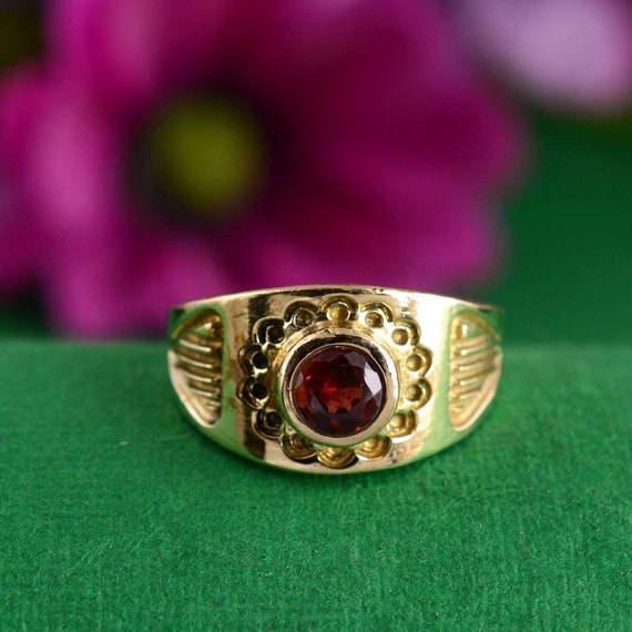 Garnet Stone Gold Ring, Red Gemstone Statement Ring, Handmade Brass Ring, Vintage Style Cocktail Ring, Gift for Her,      AK-3ln1yu