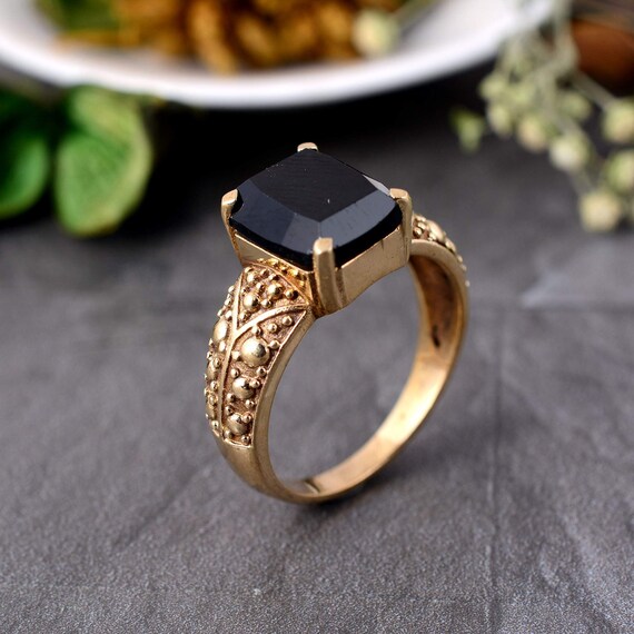 Bague en laiton massif plaque or 18 carats pour homme pierre precieuse en onyx noir chevaliere pour homme bague en pierre noire pour homme cadeau petit ami pour Noel boheme Etsy France