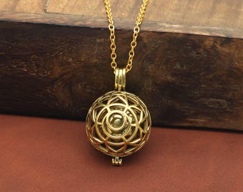 Gold Brass Harmony Ball Pendant Necklace, Minimalist Boho Locket (Handmade)
