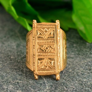Gold Tuareg Ring * Mens Ring * African ring * Signet Ring * Mayan * Boho * Ethnic * Rustic * Gypsy * Psy * Thumb *textured symbol, AK-3uu1yy