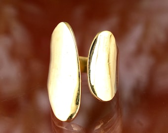 Anillo abierto minimalista de oro / Anillo moderno ajustable / Anillo abstracto de doble placa / Joyería elegante y contemporánea / Regalo para ella