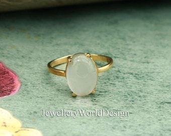 Anillo solitario de piedra lunar, anillo ovalado de piedra lunar, anillo de piedras preciosas chapado en oro, anillo apilable delicado, joyería minimalista, regalo de piedra natal de junio