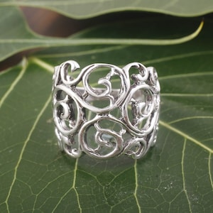 Dainty 18K Gold Filigree Ring in 925 Sterling Silver - Handmade Women&#39;s Anniversary Boho Ring,     AK-3ll1cc