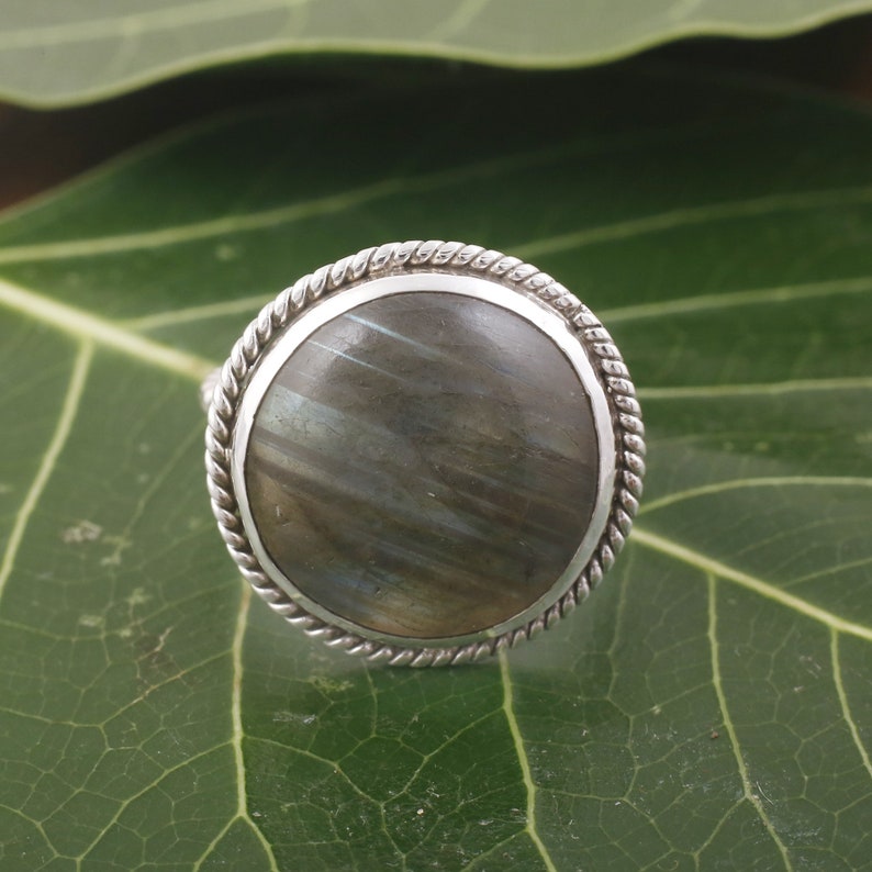 Rainbow Labradorite Round Ring ~ Gemstone ~ Natural ~Sterling Silver 925 ~ Jewelry ~ Handmade~February Birthstone ~Statement ~Gift ring