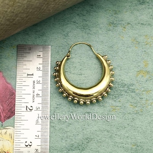 Traditional Brass Hoop Earrings, Ethnic Crescent Dangle Bali, Lightweight Boho Tribal, Ethnic Tribal Hoop Jewelry Jewelry