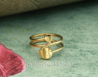 Anillo ajustable de latón sin tratar – Anillo abierto de estilo bohemio moderno con diseño orgánico en forma de lágrima / Anillo hecho a mano