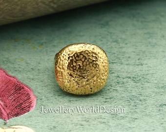 Chunky Textured Brass Ring • Bold Statement Gold Plated Ring • Organic Hammered Dome Ring • Unisex Vintage Style Ring •Handmade Boho Jewelry