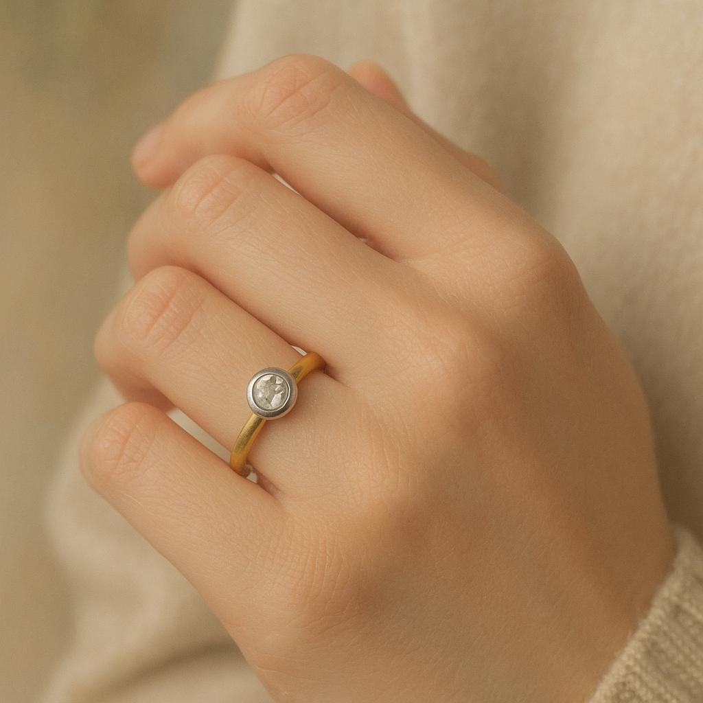 Bague Vintage Bicolore Plaqué Or Et Argenté — Strass — Taille 59 — Années 80