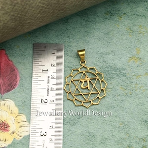 Heart Chakra Pendant Necklace | Brass Anahata Symbol Jewelry | Gold Plated Sacred Geometry Necklace | Spiritual Healing Gift for Her