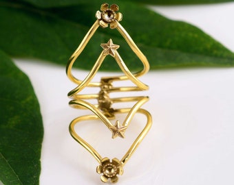 Anillo floral para artritis, anillo para férula de dedo, anillo de soporte para cuello de cisne, joyería de soporte para articulaciones hipermóviles EDS, anillo abierto de oro, anillo hecho a mano