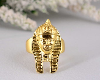 Face Ethnic Ring Adjustable Shiny gold plated brass, stacking ring, statement ring, handmade jewelry