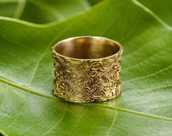 Anillo de filigrana, anillo de encaje, anillo ancho de oro, anillo llamativo, anillo de banda, alianza de boda, anillo para el pulgar, anillo de promesa, regalo para ella, sh -lhus