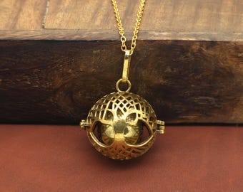 Gold Tree of Life Harmony Ball Necklace, Spiritual Locket Pendant, Sacred Tree Bola Ball Necklace,Yoga Meditation Jewelry,Meaningful for Her