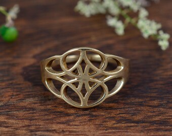 Geometric Brass Ring, Sacred Geometry Band Ring, Minimalist Boho Statement Ring, Handmade Vintage Style Ring, Unisex Jewelry