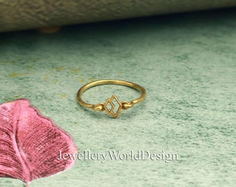 Geometric Brass Ring, Minimalist Diamond Shape, Adjustable Open Band, Everyday Jewelry