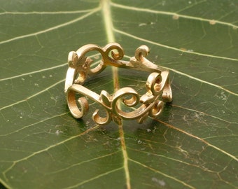 Handmade Brass Filigree Scroll Ring, Vintage Boho Statement Jewelry