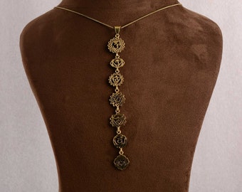 Gold Chakra Pendant Necklace – 7 Chakras Yoga Spiritual Jewelry – Handmade Boho Energy Healing Necklace, statement jewelry