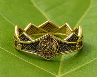 Dragon Crown Ring, Brass Dragon Ring, Fantasy Crown Band, Gothic Jewelry, Targaryen Inspired Ring, Dragon Lover Gift, Unisex Statement Ring
