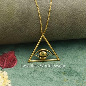 All Seeing Eye Brass Pendant, Illuminati Triangle Necklace, Symbolic Geometric Jewelry, Boho Occult Pendant, Handmade Statement Necklace