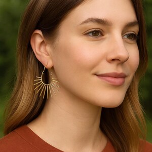 Sunburst Hoop Earrings in Gold and Silver, Boho Statement Earrings, Bold Lightweight Dangle Earrings, Unique Festival Jewelry