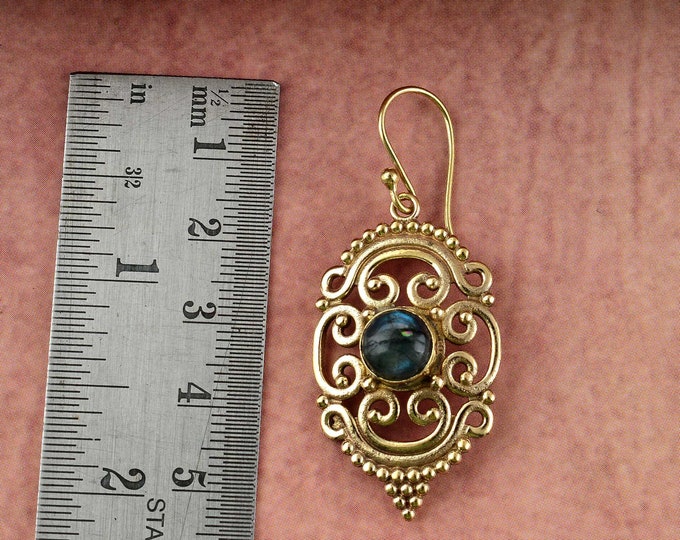 Gemstone Teardrop Earrings, Labradorite and Gold Earrings, Textured Gold Drops, Large Gemstone Dangle Earrings, handmade gift