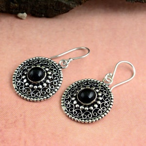 Black and gold huggie hoops, Dainty sleeper earrings with black spinel charms, Tiny second hole hoop, Silver image 7