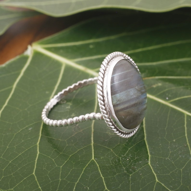 Rainbow Labradorite Round Ring ~ Gemstone ~ Natural ~Sterling Silver 925 ~ Jewelry ~ Handmade~February Birthstone ~Statement ~Gift ring
