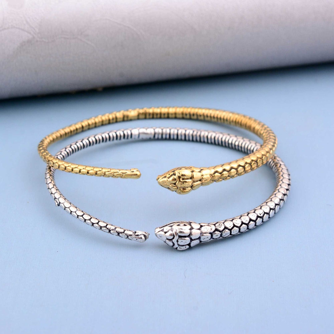18K Gold Serpent Bracelet Snake Bracelet Minimal Snake Head Etsy