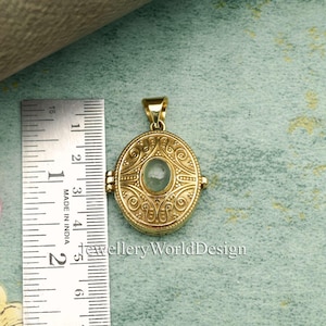 Vintage Brass Locket Pendant with Gemstone, Oval Photo Locket Necklace, Boho Filigree Jewelry, Handmade Brass Keepsake Locket, Gift for Her