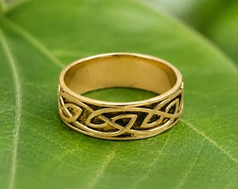 Anillo de oro con nudo celta, anillo con nudo vikingo, alianza de boda celta, anillo con nudo nórdico, joyería celta minimalista, anillo con nudo para hombre y mujer.