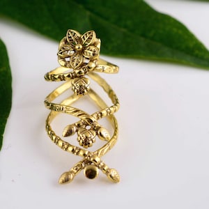 Statement Ring mit Blumenranke, antik vergoldet Ring, Boho Natur inspiriert Schmuck, botanische Ring, Blume Design Arthritis Schiene vollen Finger